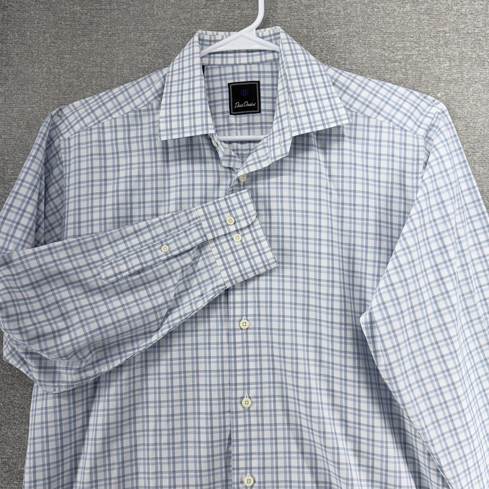 David Donahue Dress Shirt 16 32/33 Blue Check Long Sleeve Button Up Business